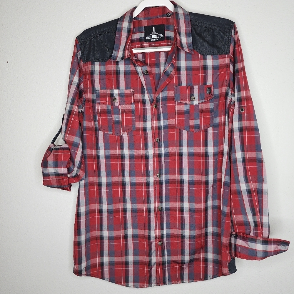I Jeans by Buffalo red and blue plaid button up size large